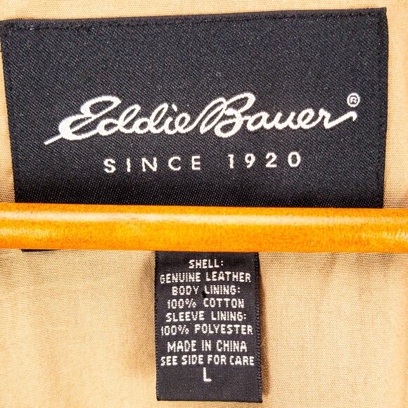 Leather Bomber Jacket Men’s L Black Brass Zipper Classic Flight | Eddie Bauer - Picture 3 of 12